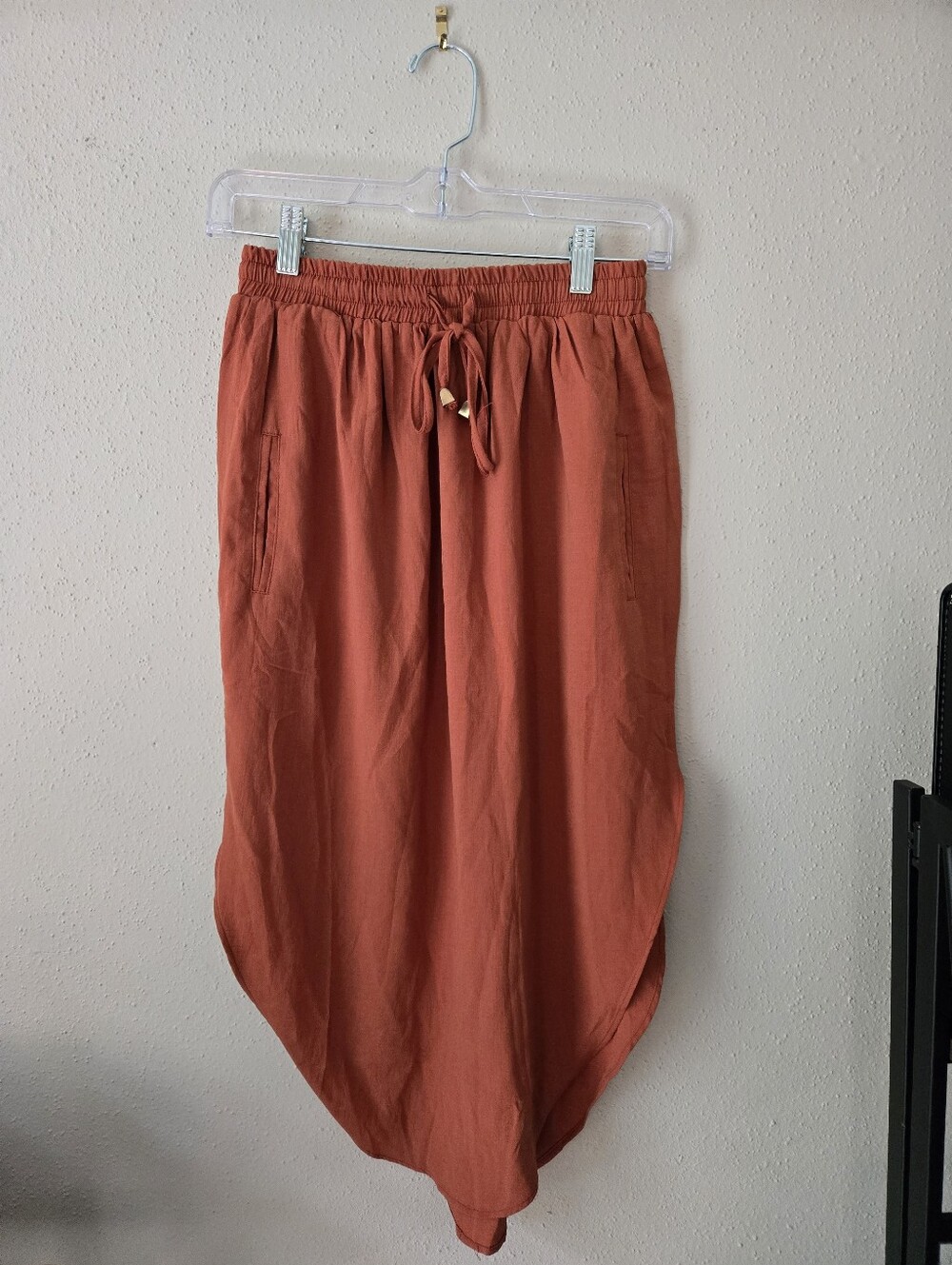 Rust Orange Drawstring Tulip Hem Skirt